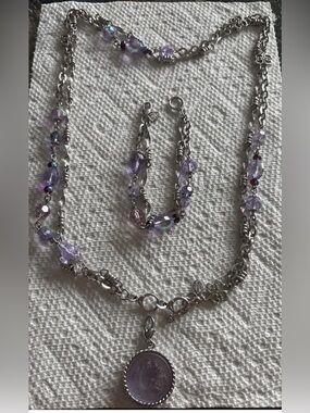 Kirks Folly Love Never Dies Necklace & Bracelet Set with Lavender Beads